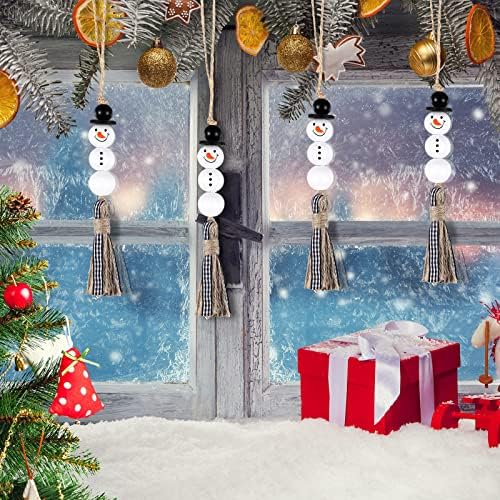 Snowman Bead Garland Božićni ukrasi Xmas drvena seoska kuća rustikalna viseća perla pletene perle za božićnu dekor za zabavu