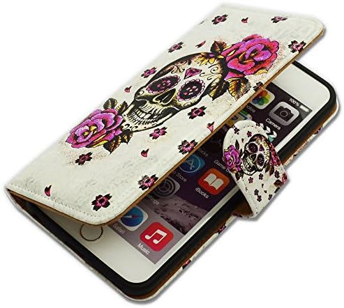 iPod Touch 7 Case,iPod Touch 6 Case, Bcov Skull purple flower Wallet Flip kožna navlaka Case with kreditna kartica ID kartica držač