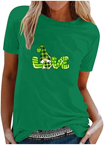 St. Patrick Dan majice za žene Love srce Clover Print Tunic Tops kratki rukav posada vrat labave Fit Tee bluza