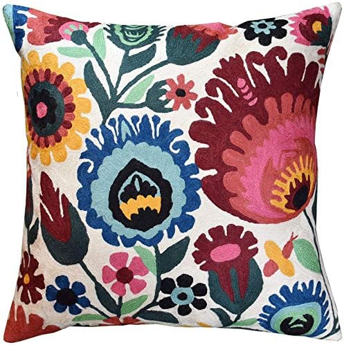 Kašmir dizajnira poljski cvjetni jastuk za cvjetnicu | Cvjetni jastuk za kremu | Cvjetni vanjski jastuci | Suzani jastuk | Jastuk