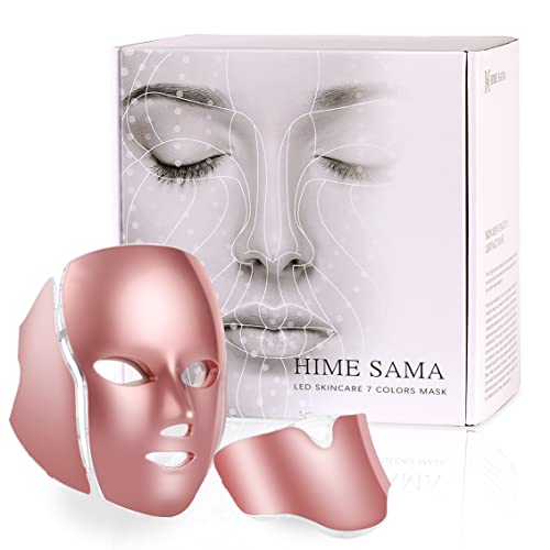 HIME SAMA LED maska za lice Light therapy, Pro 7 LED light maska za njegu kože lica, plava & amp; Maska za lice sa crvenim svjetlom za uklanjanje bora protiv starenja, korejska profesionalna tehnologija Led maska za lice i vrat