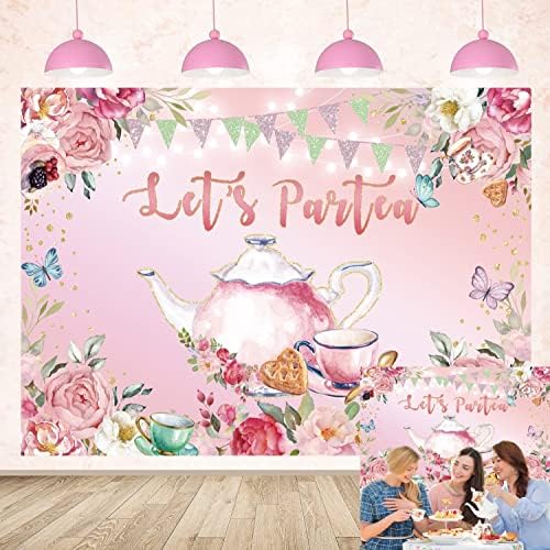 Hajde da Partea pozadina Spring Pink Floral Butterfly Glitter Tea Party fotografija pozadina Slatka djevojka Bašta popodnevni čaj