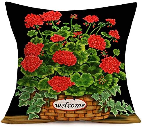 Tlovudori antikni stil crveni geranium cvijeće Dekor bacanje jastuk na poklopcu ljetni postrojenje rustikalni lonce pamučni posteljina