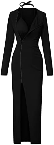NOKMOPO Womens & nbsp;Dress Casual okrugli vrat Dugi rukav jednobojne puškarnice seksi paket Hip haljina za zabavu Maxi & nbsp;haljina
