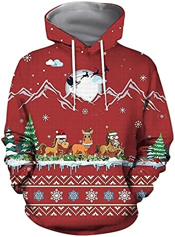 XXBR božićne dukseve za muške, jeseni zimski 3D digitalni Xmas Reindeer Snowman Print s kapuljačom Ležerne prilike pulover Sportski