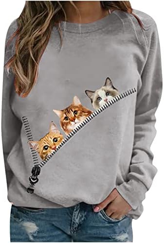Ženska dukserica slatka mačka grafički print dugih rukava pulover vrhove Crewneck casual labavo lagane majice casual top