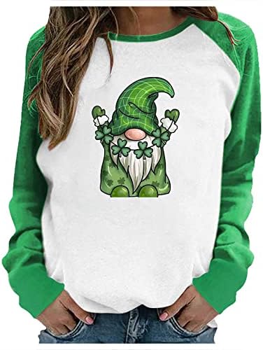 Žene sv. Patrickov tresak dugih rukava zelena bluza Shamrock djetelina tiskana dukserica majica casual pulover