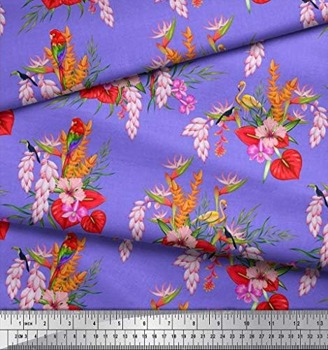Soimoi pamučna tkanina od dresa cvjetna, Flamingo & amp; makao papagaj ptica štampana tkanina 1 dvorište širine 58 inča