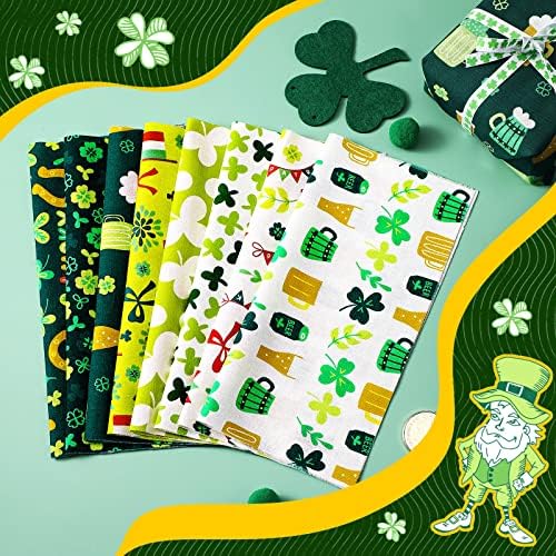 16 komada tkanina za Dan Svetog Patrika 10 x 10 inča Irska zanatska tkanina kvadrati Lucky Green Shamrock 4 lista djeteline štampanje