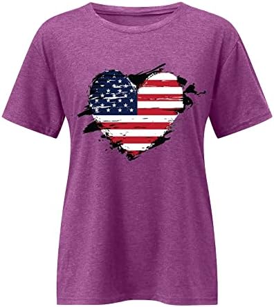 4th of July Shirts for Women Summer Short Sleeve O Neck tunika Tops American Flag Stars Stripes Tie-Dye Tee Shirts