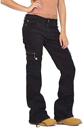 Široke traperice za noge za žene distribuirano dugme za grobnice Cargo Combat Plus Veličina Skinny Traym hlače pantalone