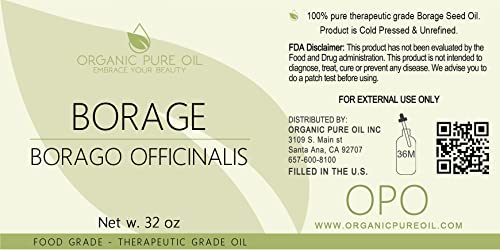 Ulje sjemena OPO boražine-32 oz - čisto nerafinirano Non GMO, High GLA, rasuti prirodni nosač ulja hidratantna krema za kosu