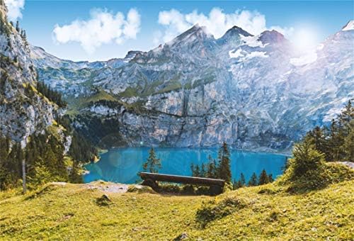 Baocicco 10x8ft Vinyl Mountain and Water Landscape Pozadine za fotografiju pozadina Poznati švicarski pejzaž plavo nebo bijeli oblaci