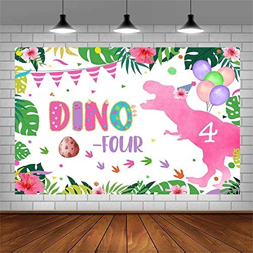 AIBIIN 7x5ft Dino pozadina za četiri rođendana za djevojku dinosaur Roar ja sam 4 Happy 4th Birthday Party Dekoracije šuma džungla