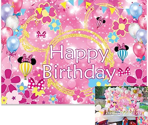 7x5ft Pink Mouse Bow Backdrop Cartoon Mouse Baby Girl Background Flower Glitter Balloon 1st 3rd rođendan Photo Backdrop Booth rekviziti