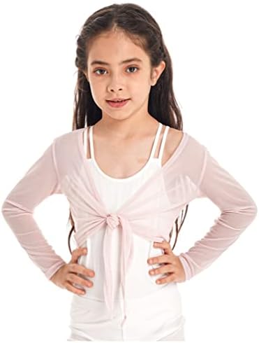 Jugaoge Kids Girl Solid Vidi kroz Warp Tops bluza Sheer mrežaste plesne vrhove Košulje Baletne gimnastičke sportske vrhove