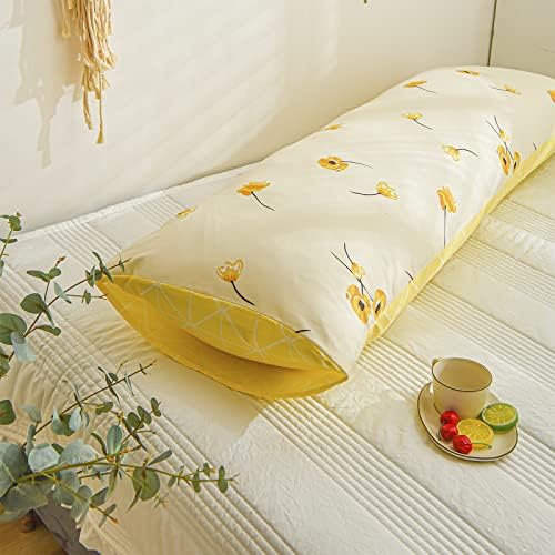 Cvjetni list za tijelo, žuti cvjetni jastuk za tijelo, 20x54 brušenog mikrovlakana za jastuk od mikrovlakana, grane cvjetni otvor za tijelo nalik na poklopac