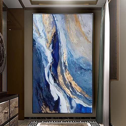 Ručno oslikane plave i zlatne teksturalne slike - apstraktna vertikalna moderna umjetnička djela platno slikanje velike veličine Zidne
