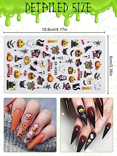 Kalolary 5D Halloween naljepnice za umjetnost noktiju, prava Stereoskopska reljefna samoljepljiva naljepnica za nokte sa lobanjom