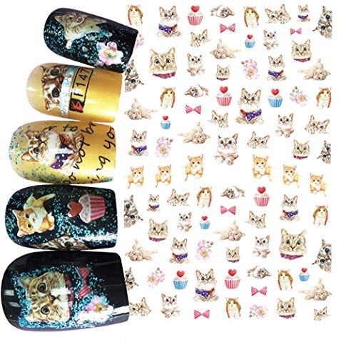 Mačke i Cupecakes naljepnice za nokte-Slatka Kitty sa mašnama preko 50 naljepnica