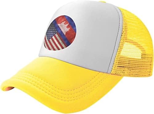 Retro Amerika i kapu za kamiondžija za zastavu Kambodža za muškarce ili žene - mreža za bejzbol snapback kapu na otvorenom