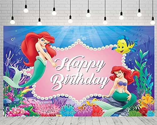 Princeza Ariel pozadina za rođendanske potrepštine 5x3ft malo sirena fotografija pozadina za sirenu Tema Party torta Tabela dekoracije