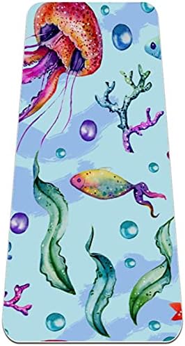 Akvarelne Meduze koraljne Extra guste prostirke za jogu - ekološka neklizajuća Vježba & podloga za fitnes podloga za vježbanje za