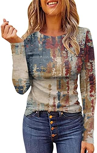 Proljeće i jesen Okrugli izrez Top za žene Casual majice s dugim rukavima Na vrhu Labavih bluza Štampane majice