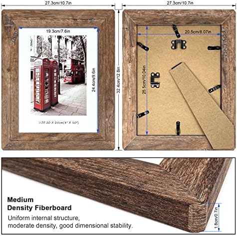 Set 8x10 okviri za slike, set 4 drvene okvire za slike Real kaljeno staklo i kompozitni drveni rustikalni zaobljeni uglovi za fotografije