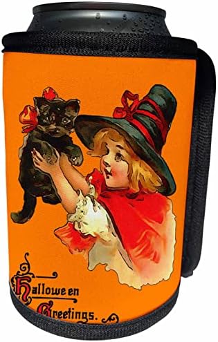 3drose djevojka sa crnim mačkama Halloween pozdrav na narančastoj boji - može hladnija boca
