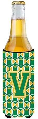 Caroline's CJ1069-Vmuk Pismo v Fudbal Zeleni i zlatni ultra Hugger za tanke limenke, može li hladnjak rukav zagrliti rukav za piće za piće Izoliran napitak za piće