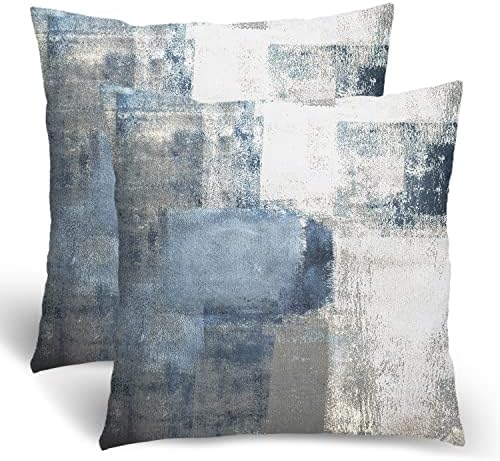 Mornarsko plavo jastuk za sivo, sivi bijeli modernim apstraktnim umjetničkim slikarskim jastucima za kauč, plavi jastuk pokriva 18x18