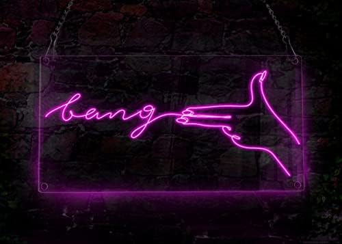 Ancfun gesta Gun Line Letvice Bang ženska ruka šutira trend stilova Neon Sign, ručno izrađena žica Neon Lampica, docor Decor Wall