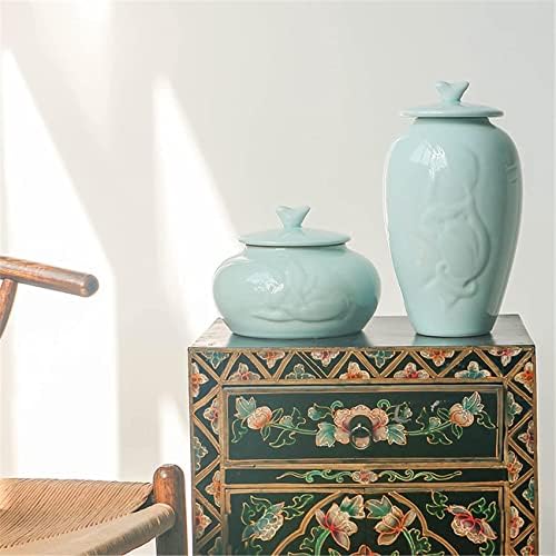 Aadecor keramičke staklenke, čaj tegljač, kišni stil Skladišta, keramički jar porcelan vazni set od 3 đumbirske tegle za kućni dekor ukrasne posude sa poklopcem vaze s poklopcem s poklopcem orijentalnog dekora