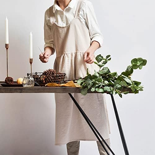 Uaussi pamučna lanena pregača križ Radna pregača za žene s džepovima Pinafore Dress X Cross Halter pregača za Chef Gardening