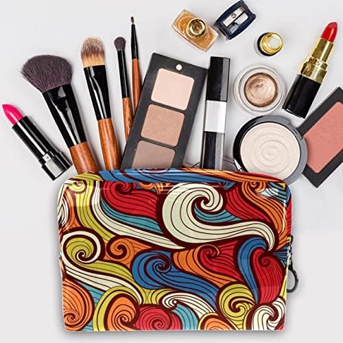 Travel Makeup Bag Vodootporna kozmetička torba torba za torba za žene za žene i djevojke, moderni crtani okeanski valovi iz crtanih